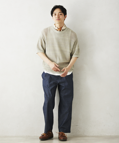 JOURNAL STANDARD relume（ジャーナルスタンダード　レリューム）の「コットンメランジメッシュニットTシャツ（ニット/セーター・メンズ・ライトグレー/ライトグリーン/アイボリー・LARGE/MEDIUM）」の8枚目の写真