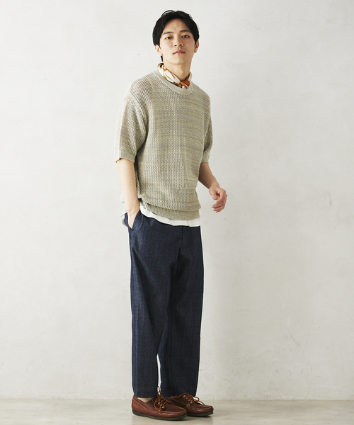 JOURNAL STANDARD relume（ジャーナルスタンダード　レリューム）の「コットンメランジメッシュニットTシャツ（ニット/セーター・メンズ・ライトグレー/ライトグリーン/アイボリー・LARGE/MEDIUM）」の12枚目の写真