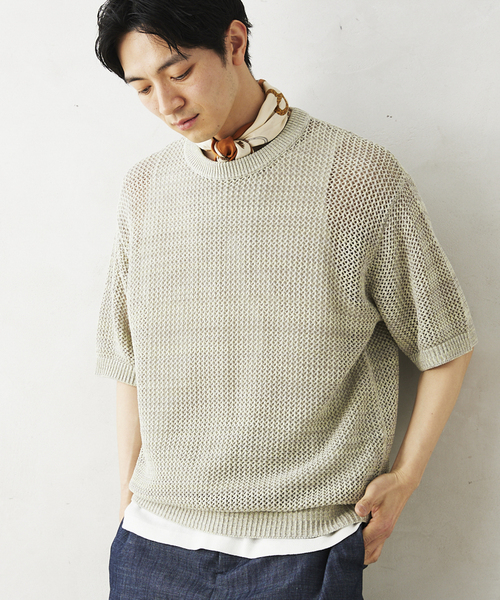 JOURNAL STANDARD relume（ジャーナルスタンダード　レリューム）の「コットンメランジメッシュニットTシャツ（ニット/セーター・メンズ・ライトグレー/ライトグリーン/アイボリー・LARGE/MEDIUM）」の13枚目の写真