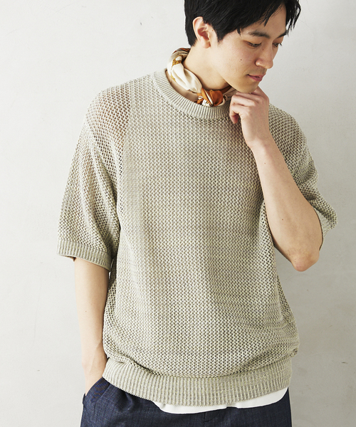 JOURNAL STANDARD relume（ジャーナルスタンダード　レリューム）の「コットンメランジメッシュニットTシャツ（ニット/セーター・メンズ・ライトグレー/ライトグリーン/アイボリー・LARGE/MEDIUM）」の17枚目の写真
