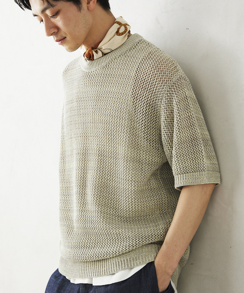 JOURNAL STANDARD relume（ジャーナルスタンダード　レリューム）の「コットンメランジメッシュニットTシャツ（ニット/セーター・メンズ・ライトグレー/ライトグリーン/アイボリー・LARGE/MEDIUM）」の18枚目の写真