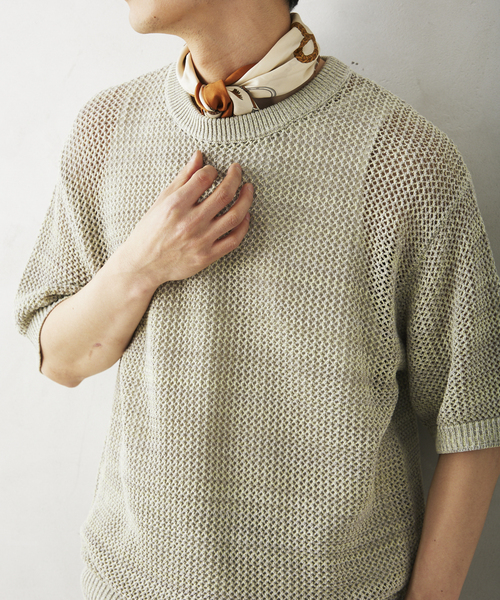 JOURNAL STANDARD relume（ジャーナルスタンダード　レリューム）の「コットンメランジメッシュニットTシャツ（ニット/セーター・メンズ・ライトグレー/ライトグリーン/アイボリー・LARGE/MEDIUM）」の19枚目の写真