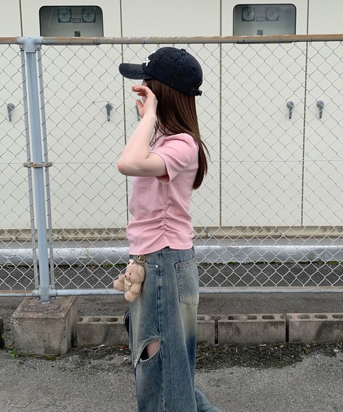 non-hedge(ノンヘッジ)の「ハート刺繍半袖Tシャツ(Tシャツ/カットソー・レディース・ブラック/オフホワイト/グレー/チャコールグレー/ピンク/ブラウン・FREE)」の9枚目の写真