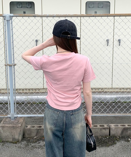 non-hedge(ノンヘッジ)の「ハート刺繍半袖Tシャツ(Tシャツ/カットソー・レディース・ブラック/オフホワイト/グレー/チャコールグレー/ピンク/ブラウン・FREE)」の11枚目の写真