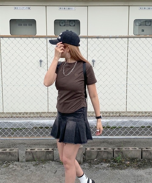non-hedge(ノンヘッジ)の「ハート刺繍半袖Tシャツ(Tシャツ/カットソー・レディース・ブラック/オフホワイト/グレー/チャコールグレー/ピンク/ブラウン・FREE)」の17枚目の写真
