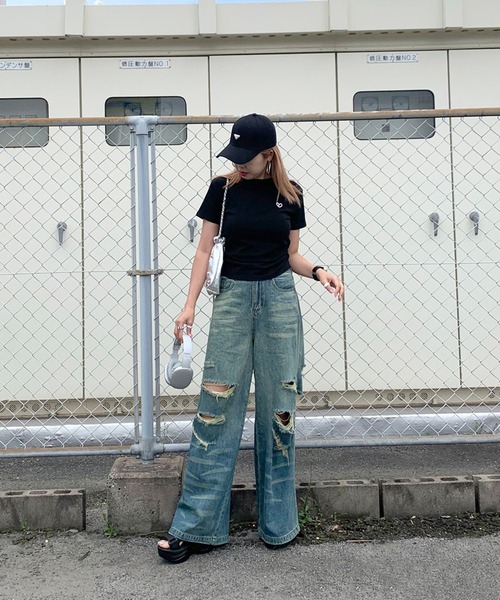 non-hedge(ノンヘッジ)の「ハート刺繍半袖Tシャツ(Tシャツ/カットソー・レディース・ブラック/オフホワイト/グレー/チャコールグレー/ピンク/ブラウン・FREE)」の18枚目の写真