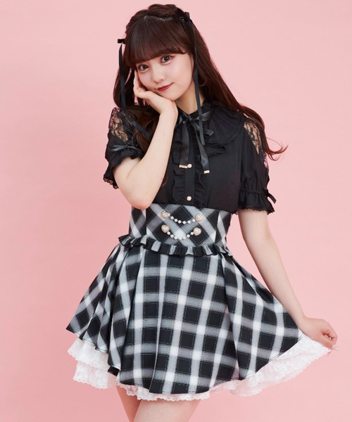 Secret Honey（シークレットハニー）の「サイドアップヘムスカート（スカート・レディース・ブラック/ライトブルー/ブラックミックス・MEDIUM）」の7枚目の写真