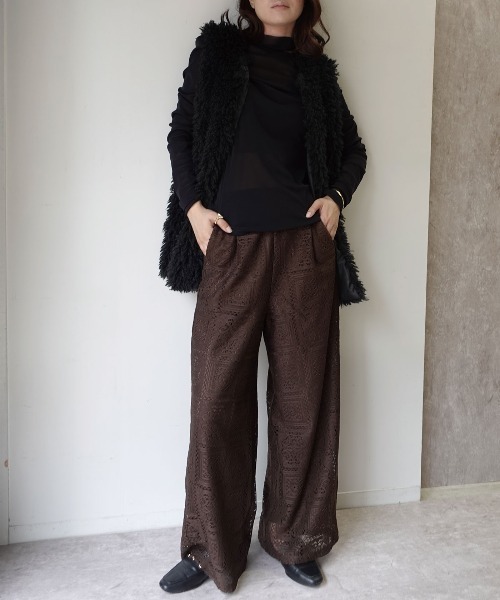 セール】ブロックレースストレートパンツ【セットアップ可能