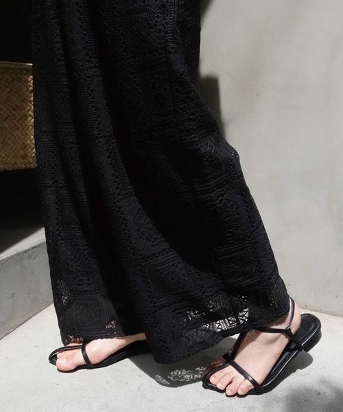 CORNERS（コーナーズ）の「ブロックレースストレートパンツ【セットアップ可能】（スラックス・レディース・アイボリー/ホワイト/ブラック/ブラウン・M）」の6枚目の写真