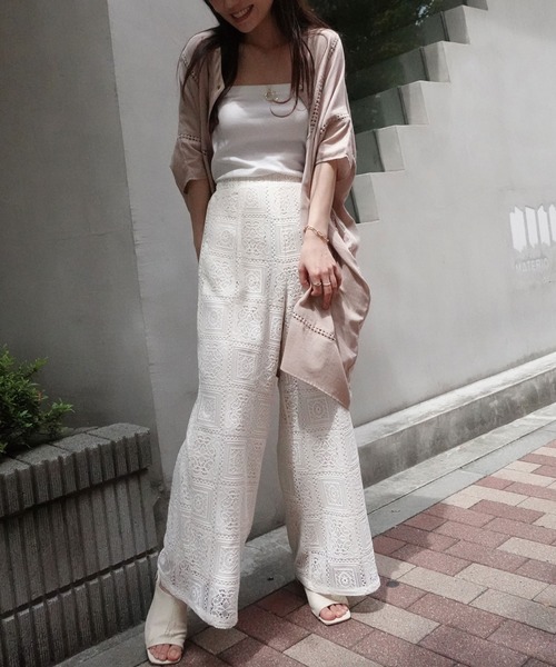 セール】ブロックレースストレートパンツ【セットアップ可能  