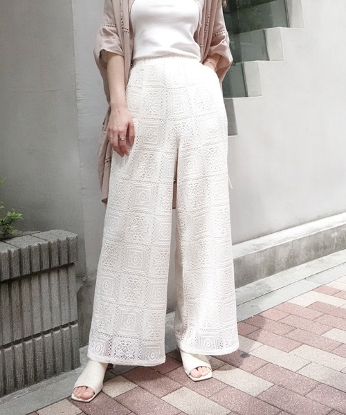 ブロックレースストレートパンツ【セットアップ可能