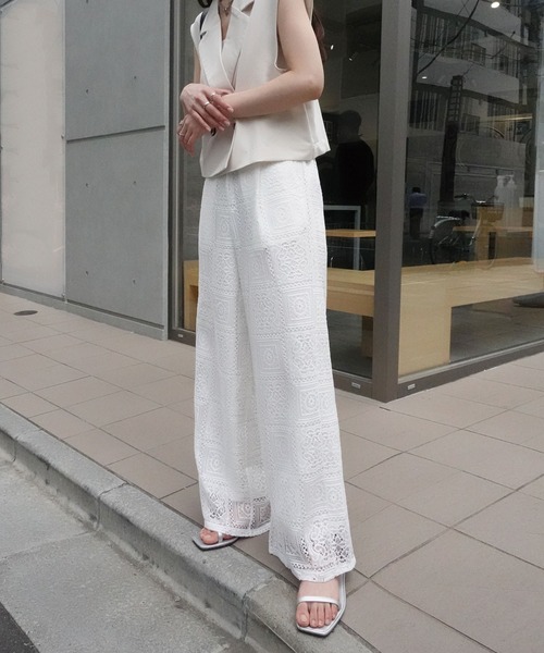 ブロックレースストレートパンツ【セットアップ可能
