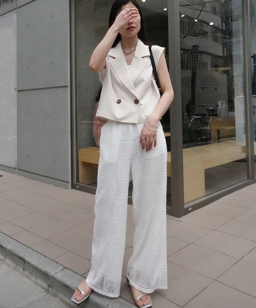 ブロックレースストレートパンツ【セットアップ可能】（スラックス  