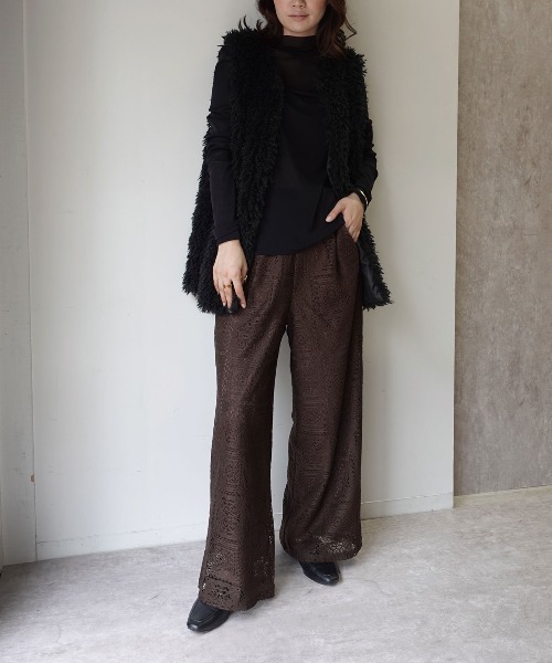 セール】ブロックレースストレートパンツ【セットアップ可能