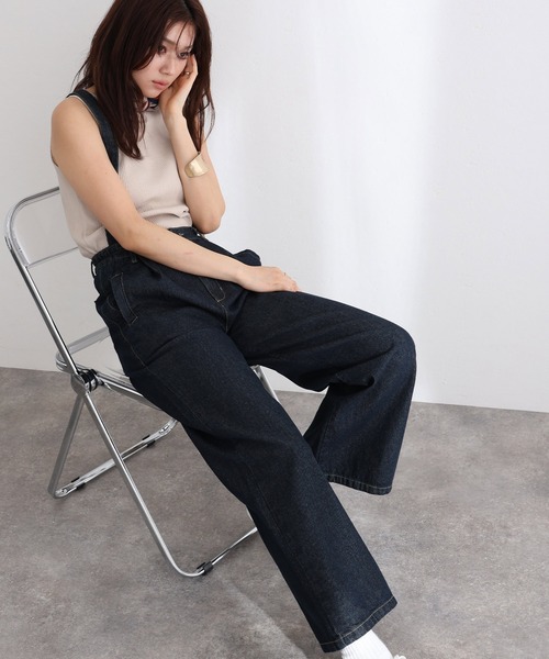 ElegChic（エレグシック）の「取り外し可能サスペンダーデニムワイドパンツ（サロペット/オーバーオール・レディース・ネイビー/ブルー/ネイビー系・M/L/XL/3L/4L）」の3枚目の写真