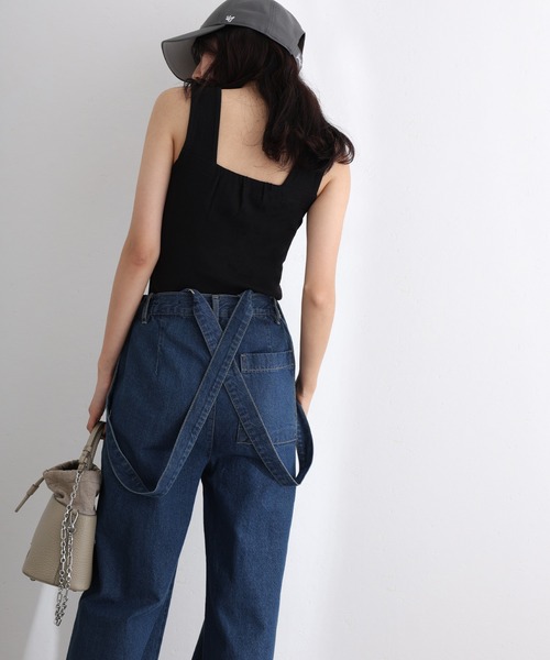 ElegChic（エレグシック）の「取り外し可能サスペンダーデニムワイドパンツ（サロペット/オーバーオール・レディース・ネイビー/ブルー/ネイビー系・M/L/XL/3L/4L）」の2枚目の写真