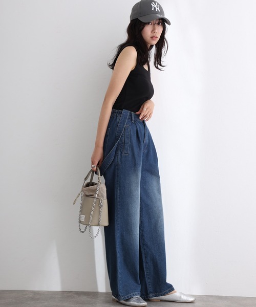 ElegChic（エレグシック）の「取り外し可能サスペンダーデニムワイドパンツ（サロペット/オーバーオール・レディース・ネイビー/ブルー/ネイビー系・M/L/XL/3L/4L）」の6枚目の写真