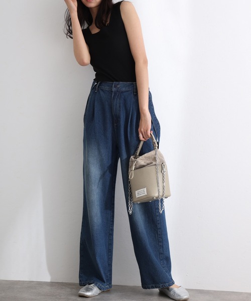 ElegChic（エレグシック）の「取り外し可能サスペンダーデニムワイドパンツ（サロペット/オーバーオール・レディース・ネイビー/ブルー/ネイビー系・M/L/XL/3L/4L）」の5枚目の写真