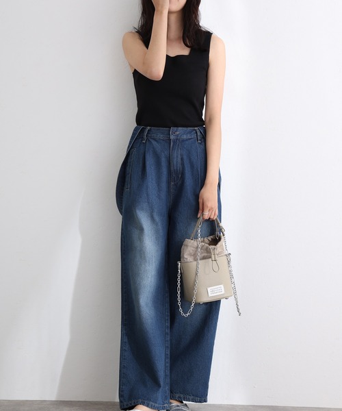ElegChic（エレグシック）の「取り外し可能サスペンダーデニムワイドパンツ（サロペット/オーバーオール・レディース・ネイビー/ブルー/ネイビー系・M/L/XL/3L/4L）」の4枚目の写真