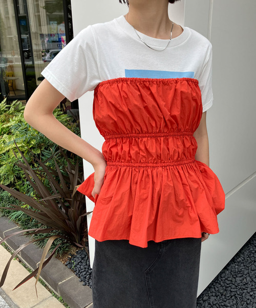 KBF(ケイビーエフ)の「ギャザーリボンビスチェ(ベスト・レディース・レッド系その他/アイボリー/ブラック・ONE)」の3枚目の写真