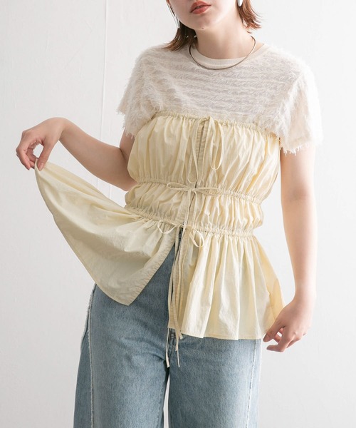 KBF(ケイビーエフ)の「ギャザーリボンビスチェ(ベスト・レディース・レッド系その他/アイボリー/ブラック・ONE)」の5枚目の写真