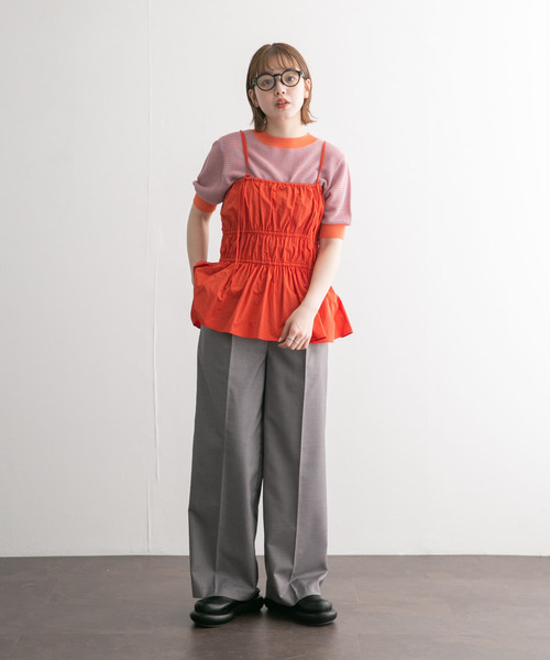 kumaTAO2yリボンビスチェ red quail fancy tops クティールとレトロ】チェックリボンビスチェセットフリル襟ワンピース