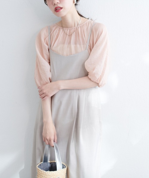 natural couture(ナチュラルクチュール)の「【WEB限定】シアードロストTOPS+キャミワンピースSET(ワンピース・レディース・グレイッシュベージュ/アイボリー/ブルー/ピンク・FREE)」の2枚目の写真