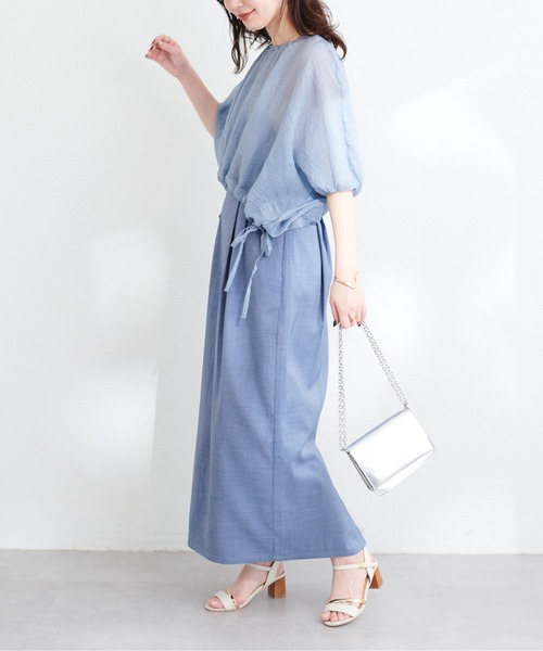 natural couture(ナチュラルクチュール)の「【WEB限定】シアードロストTOPS+キャミワンピースSET(ワンピース・レディース・グレイッシュベージュ/アイボリー/ブルー/ピンク・FREE)」の4枚目の写真
