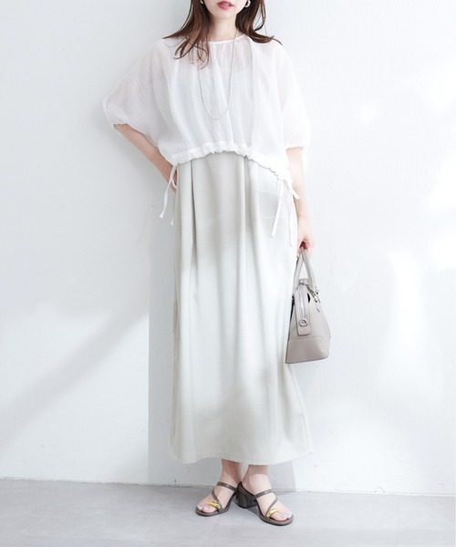 natural couture(ナチュラルクチュール)の「【WEB限定】シアードロストTOPS+キャミワンピースSET(ワンピース・レディース・グレイッシュベージュ/アイボリー/ブルー/ピンク・FREE)」の6枚目の写真