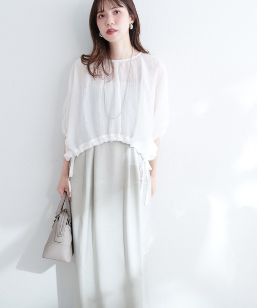 natural couture(ナチュラルクチュール)の「【WEB限定】シアードロストTOPS+キャミワンピースSET(ワンピース・レディース・グレイッシュベージュ/アイボリー/ブルー/ピンク・FREE)」の7枚目の写真