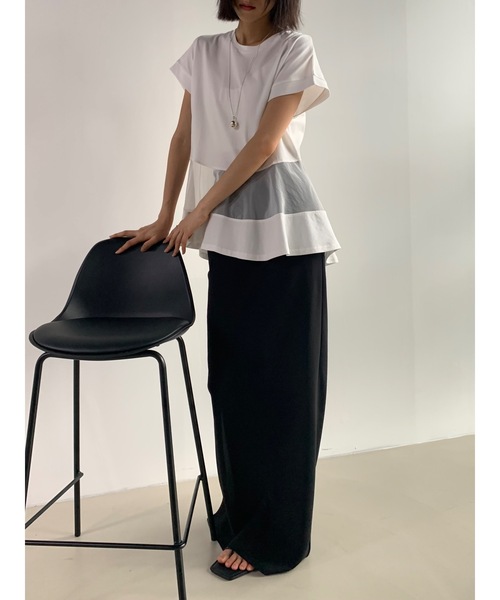 Didot.showroom(ディドット ショールーム)の「ペプラムシアーデザインT(Tシャツ/カットソー・レディース・ブラック/オフホワイト・FREE)」の2枚目の写真