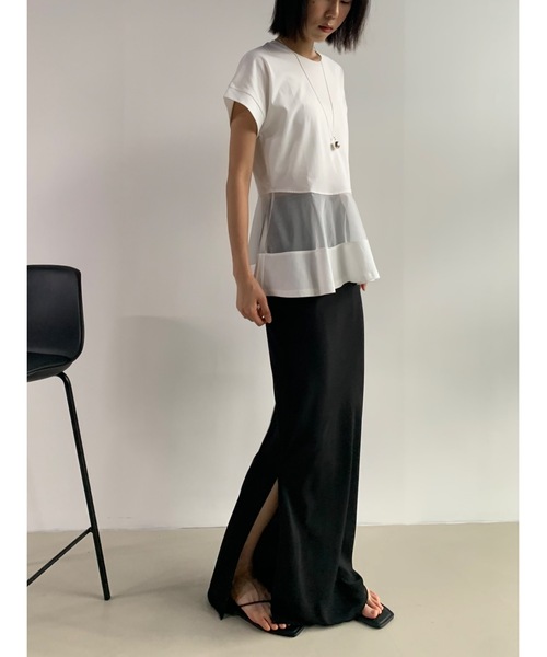 Didot.showroom(ディドット ショールーム)の「ペプラムシアーデザインT(Tシャツ/カットソー・レディース・ブラック/オフホワイト・FREE)」の6枚目の写真