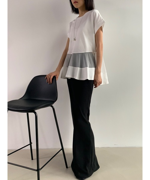 Didot.showroom(ディドット ショールーム)の「ペプラムシアーデザインT(Tシャツ/カットソー・レディース・ブラック/オフホワイト・FREE)」の8枚目の写真