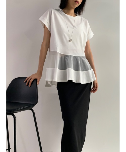 Didot.showroom(ディドット ショールーム)の「ペプラムシアーデザインT(Tシャツ/カットソー・レディース・ブラック/オフホワイト・FREE)」の9枚目の写真