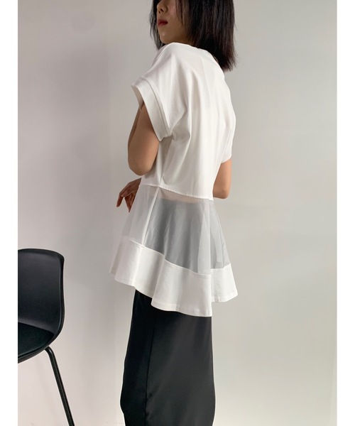 Didot.showroom(ディドット ショールーム)の「ペプラムシアーデザインT(Tシャツ/カットソー・レディース・ブラック/オフホワイト・FREE)」の7枚目の写真