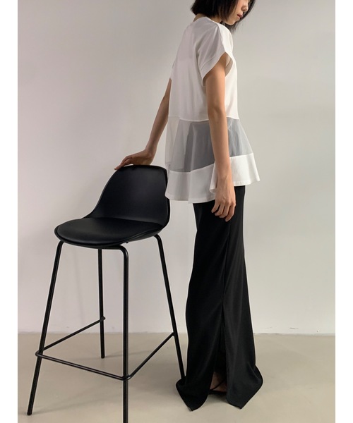 Didot.showroom(ディドット ショールーム)の「ペプラムシアーデザインT(Tシャツ/カットソー・レディース・ブラック/オフホワイト・FREE)」の5枚目の写真
