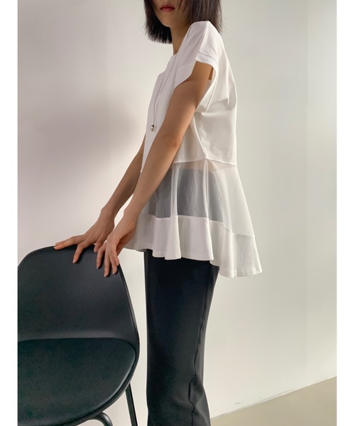 Didot.showroom(ディドット ショールーム)の「ペプラムシアーデザインT(Tシャツ/カットソー・レディース・ブラック/オフホワイト・FREE)」の4枚目の写真