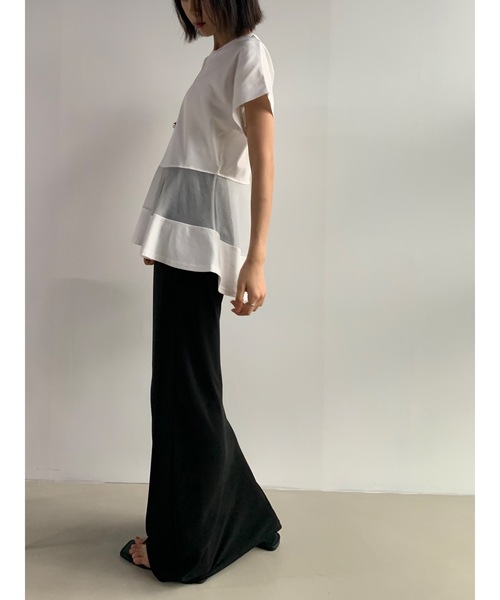 Didot.showroom(ディドット ショールーム)の「ペプラムシアーデザインT(Tシャツ/カットソー・レディース・ブラック/オフホワイト・FREE)」の3枚目の写真
