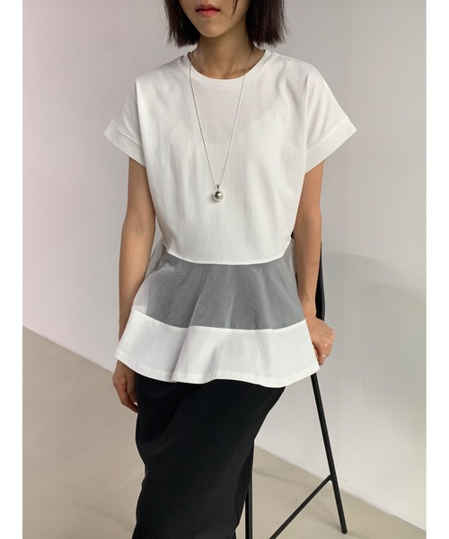 Didot.showroom(ディドット ショールーム)の「ペプラムシアーデザインT(Tシャツ/カットソー・レディース・ブラック/オフホワイト・FREE)」の21枚目の写真