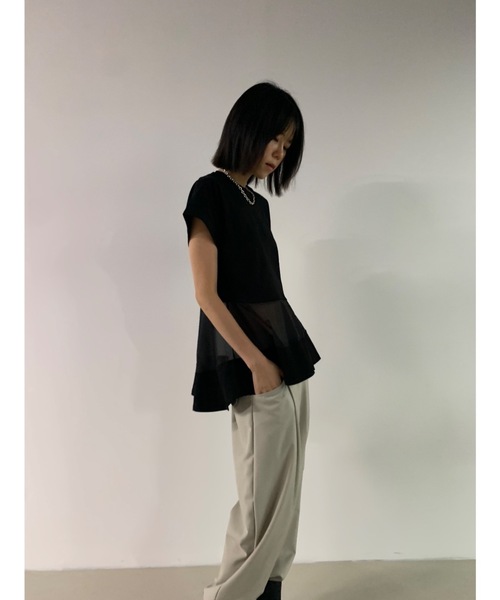 Didot.showroom(ディドット ショールーム)の「ペプラムシアーデザインT(Tシャツ/カットソー・レディース・ブラック/オフホワイト・FREE)」の16枚目の写真