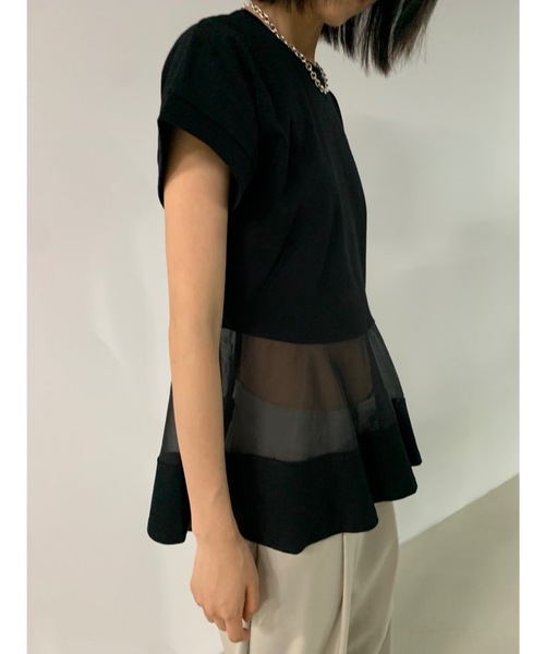 Didot.showroom(ディドット ショールーム)の「ペプラムシアーデザインT(Tシャツ/カットソー・レディース・ブラック/オフホワイト・FREE)」の13枚目の写真