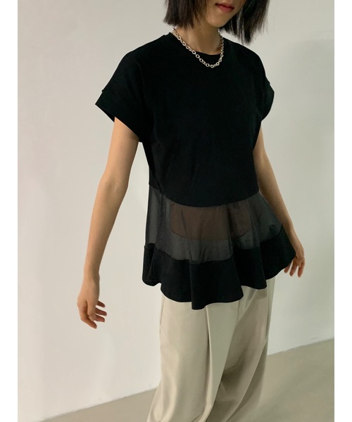 Didot.showroom(ディドット ショールーム)の「ペプラムシアーデザインT(Tシャツ/カットソー・レディース・ブラック/オフホワイト・FREE)」の15枚目の写真