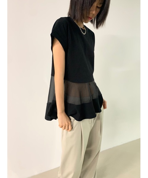 Didot.showroom(ディドット ショールーム)の「ペプラムシアーデザインT(Tシャツ/カットソー・レディース・ブラック/オフホワイト・FREE)」の14枚目の写真