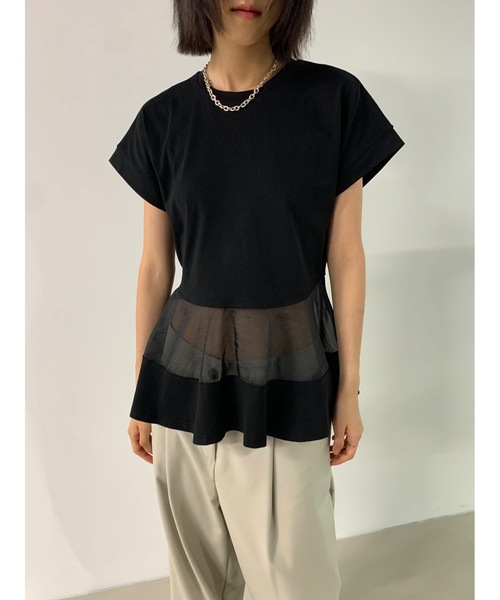 Didot.showroom(ディドット ショールーム)の「ペプラムシアーデザインT(Tシャツ/カットソー・レディース・ブラック/オフホワイト・FREE)」の19枚目の写真