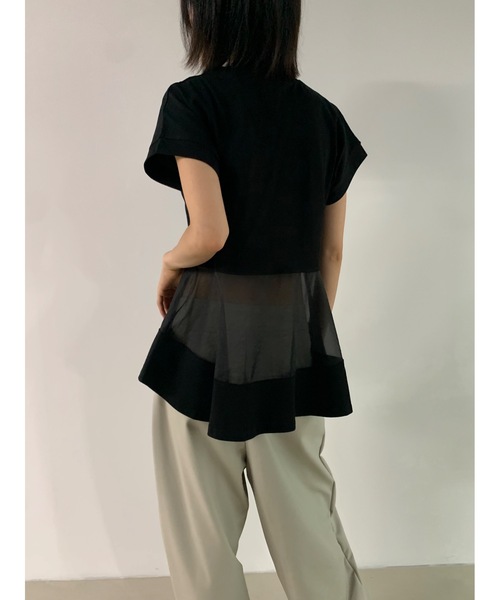 Didot.showroom(ディドット ショールーム)の「ペプラムシアーデザインT(Tシャツ/カットソー・レディース・ブラック/オフホワイト・FREE)」の17枚目の写真
