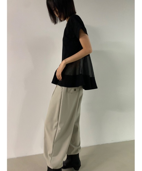 Didot.showroom(ディドット ショールーム)の「ペプラムシアーデザインT(Tシャツ/カットソー・レディース・ブラック/オフホワイト・FREE)」の18枚目の写真