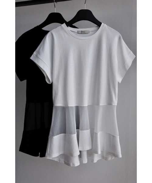 Didot.showroom(ディドット ショールーム)の「ペプラムシアーデザインT(Tシャツ/カットソー・レディース・ブラック/オフホワイト・FREE)」の12枚目の写真