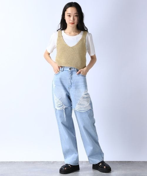 LiSA☆ROY☆クラッシュデニムパンツ☆Sサイズ☆未使用品 LiSA☆ROY