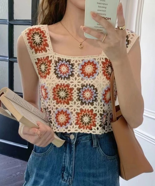 花柄コットンビスチェ ノースリーブ 花柄コットンビスチェ ノースリーブ CORNERS キャミソール チュール花