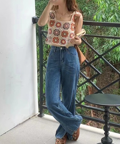 SpRay（スプレイ）の「花クロシェスクエアビスチェ（タンクトップ・レディース・アイボリー/ブラック・FREE）」の5枚目の写真